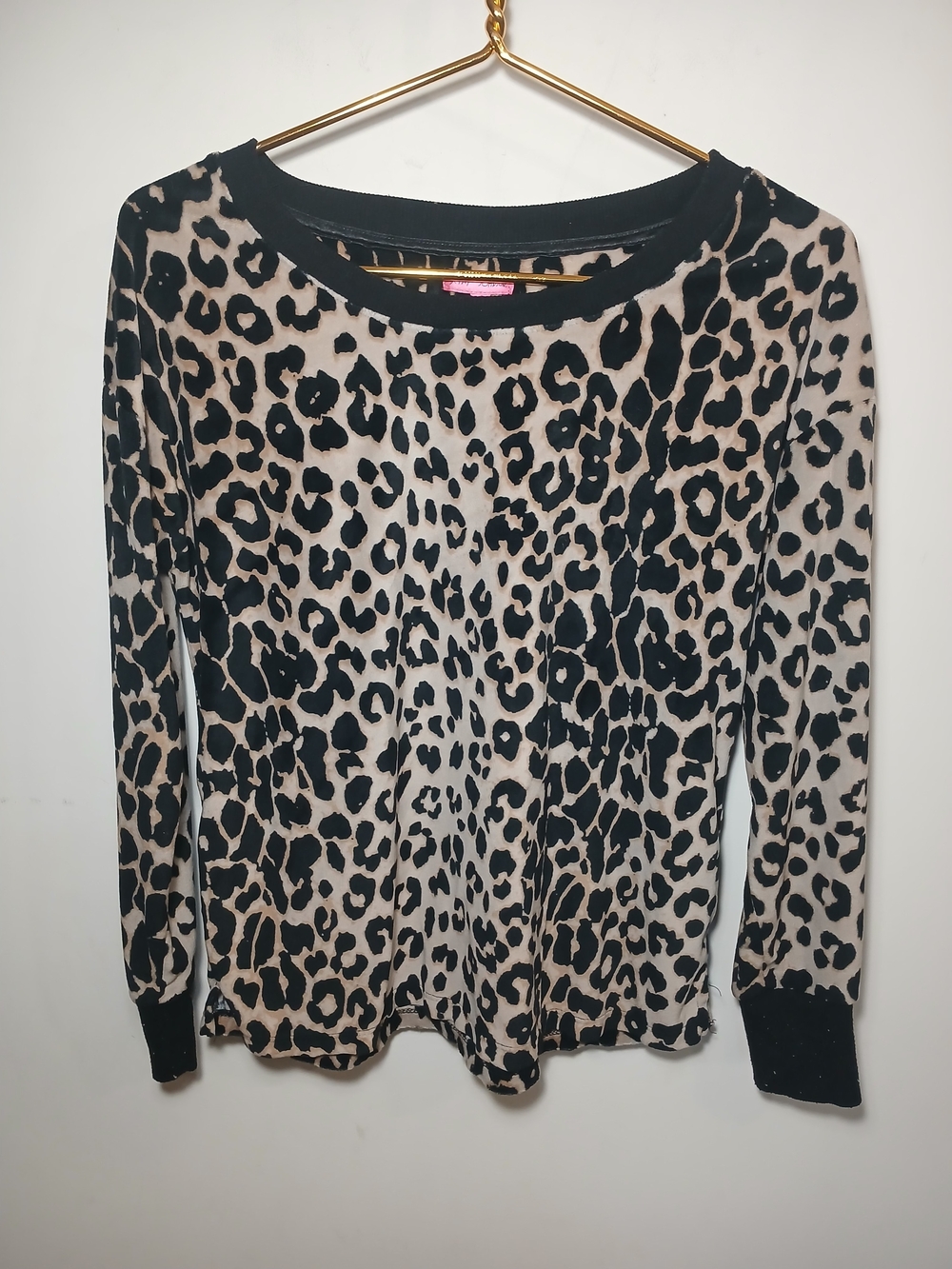 Betsey Johnson Leopard Print Long-Sleeve Top - Black & Beige